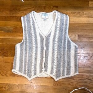Vintage Alpine K Collection Alpaca Wool Blend Sweater Vest Button Gray Cream 90s